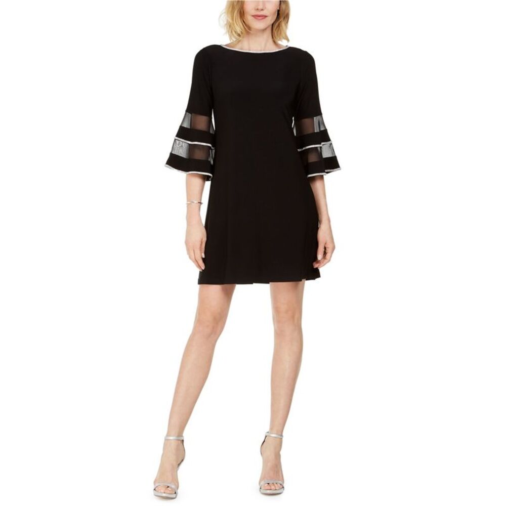 MSK Womens Rhinestone Trim Cocktail Dress, Black, S, DM